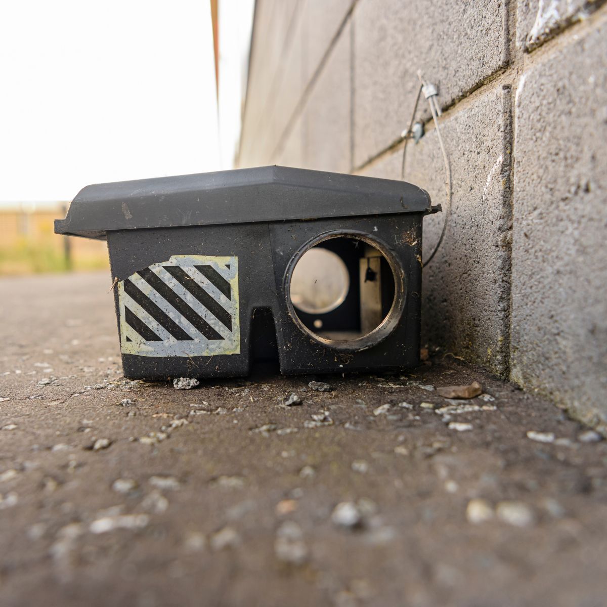 Rodent bait station installed outside Las Vegas property